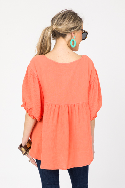 Oversized Gauze Top, Coral