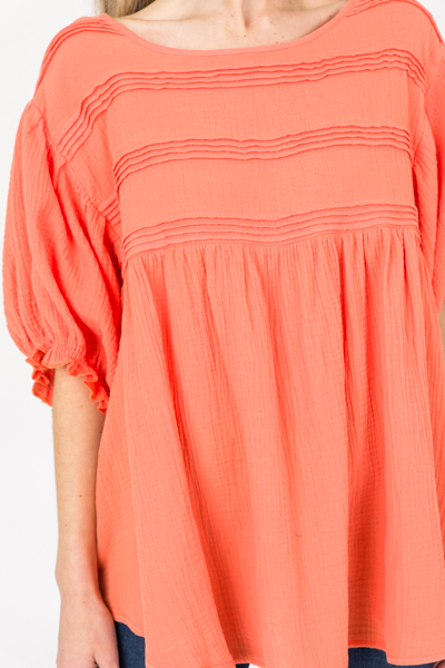 Oversized Gauze Top, Coral