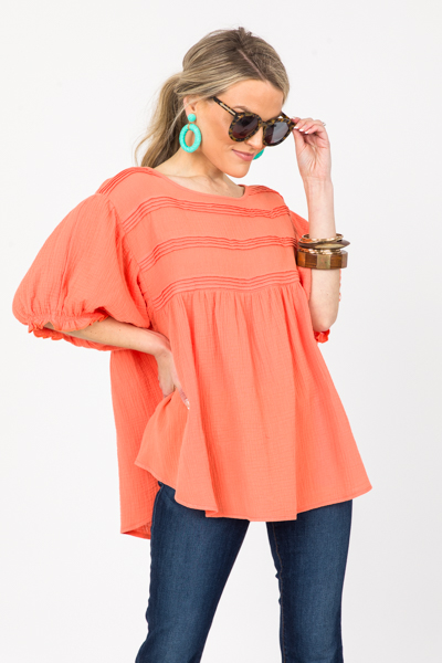 Oversized Gauze Top, Coral