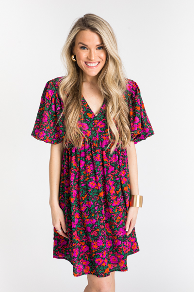 Burst Of Blooms Dress, Black