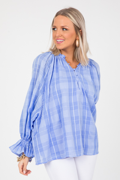 Sweet Plaid Blouse, Blue