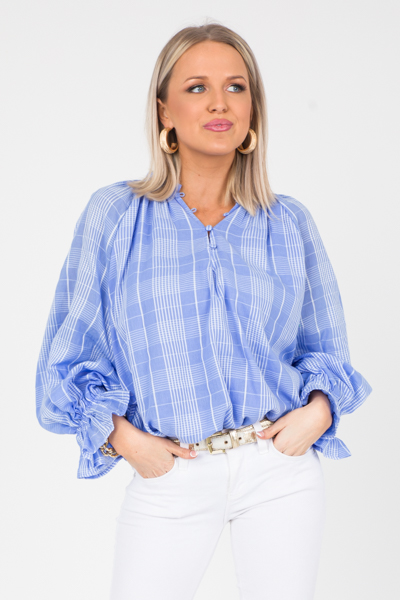 Sweet Plaid Blouse, Blue