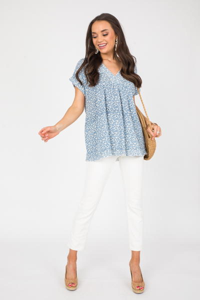 Blue Floral Gauze Tunic