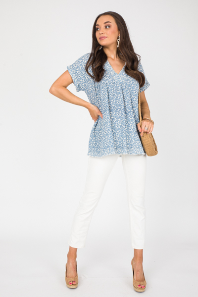 Blue Floral Gauze Tunic