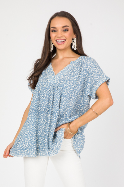 Blue Floral Gauze Tunic