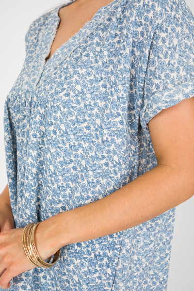 Blue Floral Gauze Tunic