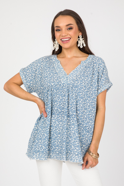 Blue Floral Gauze Tunic