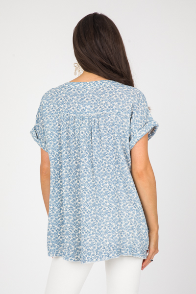 Blue Floral Gauze Tunic