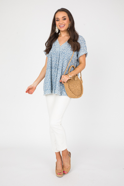 Blue Floral Gauze Tunic