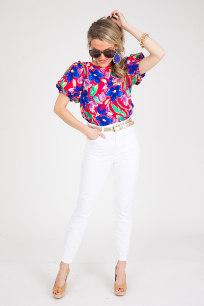 Fresh Start Floral Top, Fiery Red