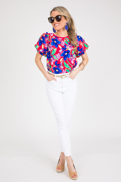 Fresh Start Floral Top, Fiery Red