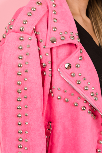 Mick Studded Suede Jacket, Bubblegum