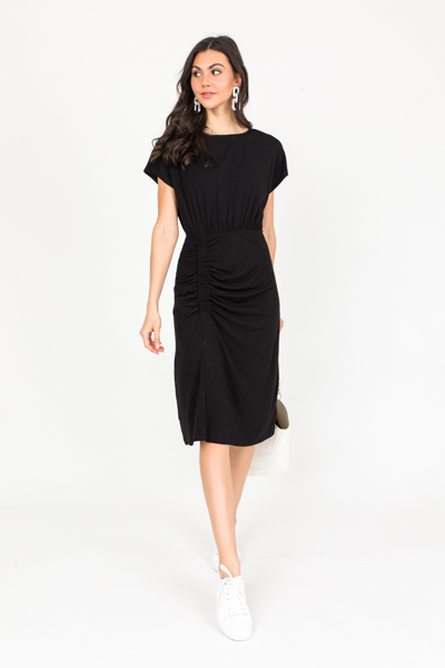 Ruched Knit Dress, Black