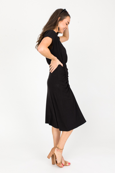 Ruched Knit Dress, Black