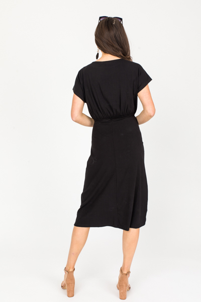 Ruched Knit Dress, Black