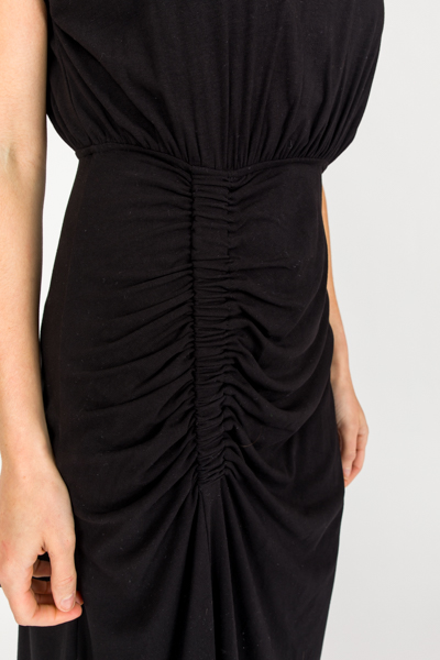 Ruched Knit Dress, Black