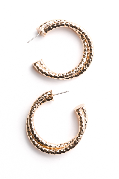 Faceted Twisted Hoop, Gold