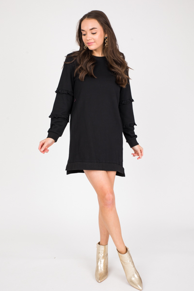 Ruffled Long Sweatshirt, Black