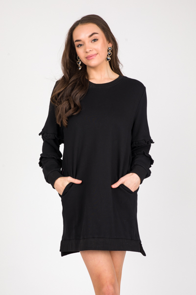 Ruffled Long Sweatshirt, Black