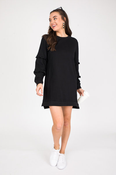 Ruffled Long Sweatshirt, Black