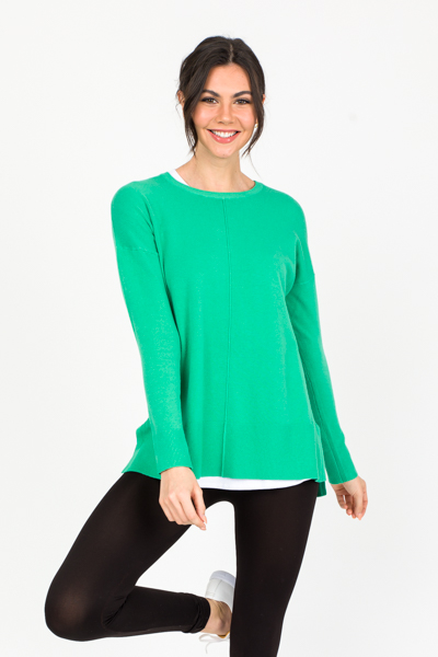 Rib Sides Sweater, Green
