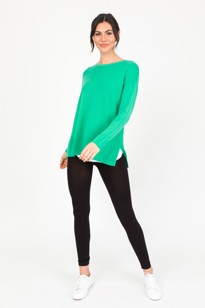 Rib Sides Sweater, Green