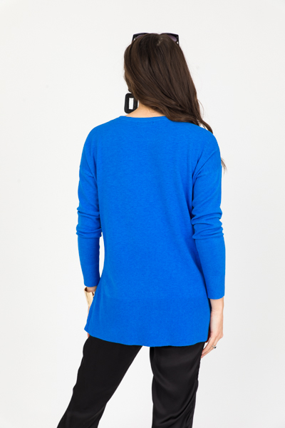 Rib Sides Sweater, Ocean Blue