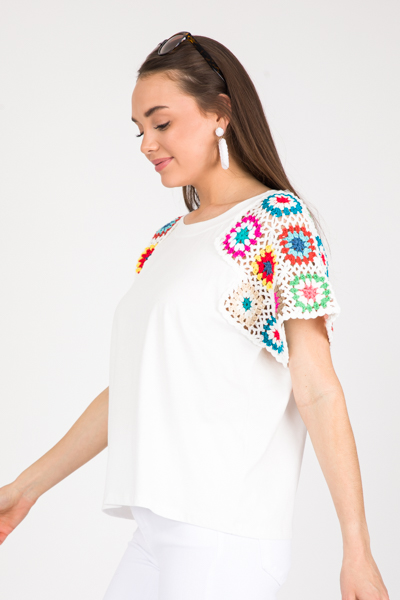 Cutest Crochet Tee, Off White - New Arrivals - The Blue Door Boutique