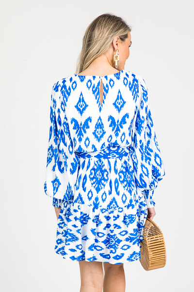 Royal Ikat Dress, Ivory Blue