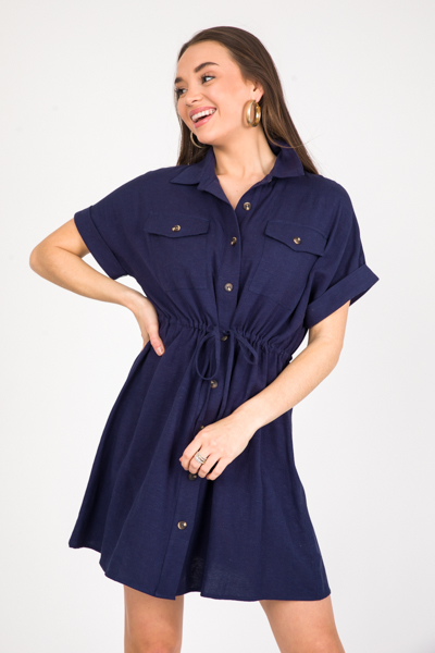 Linen Utility Dress, Navy