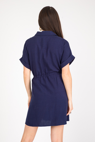 Linen Utility Dress, Navy