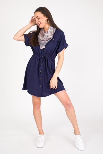 Linen Utility Dress, Navy