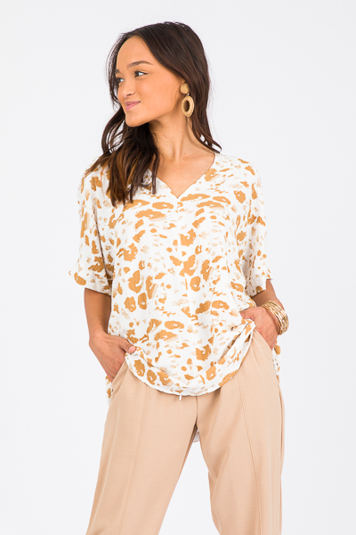 Texture Boxy Blouse, Taupe Leopard