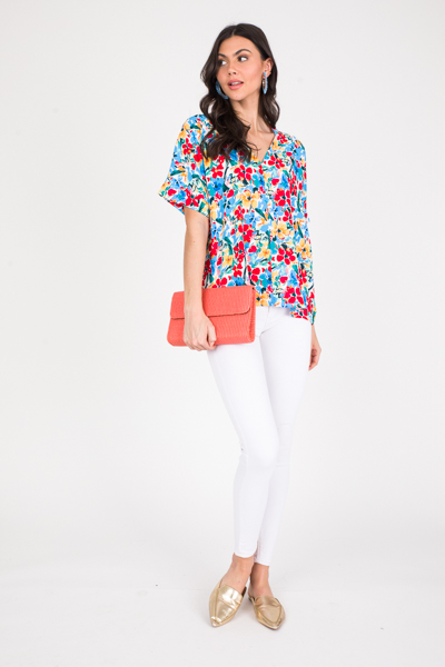 Hawaiian Boxy Blouse, Blue/Red