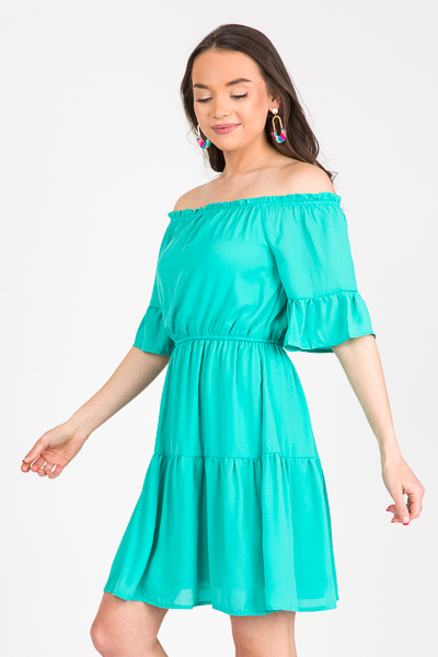 Justine Flounce Dress, Emerald