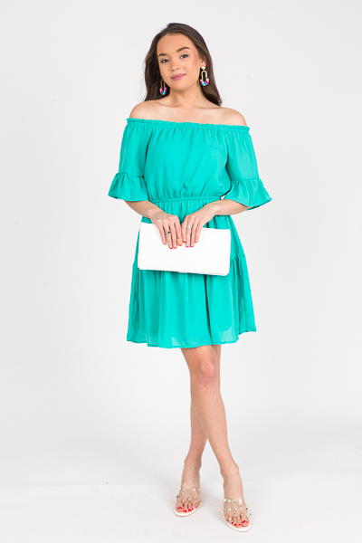 Justine Flounce Dress, Emerald
