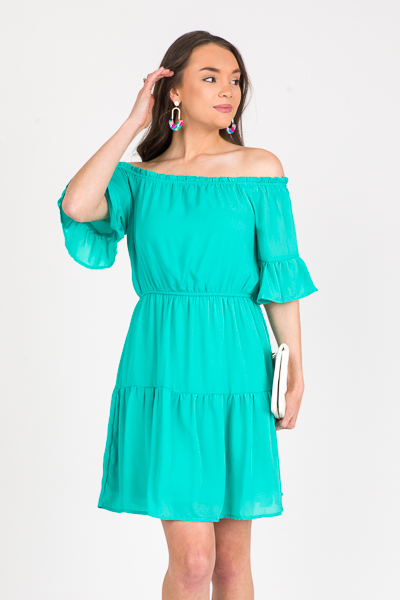 Justine Flounce Dress, Emerald