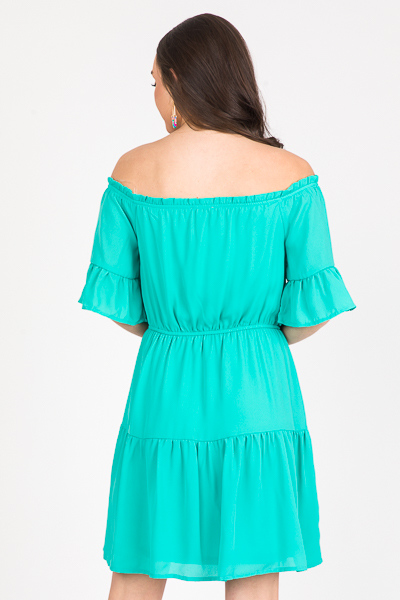 Justine Flounce Dress, Emerald