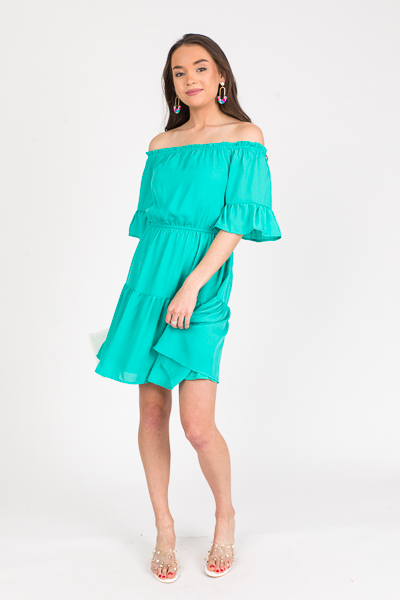 Justine Flounce Dress, Emerald