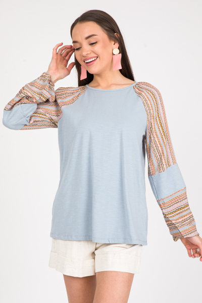 Maya Knit Top, Dusty Blue