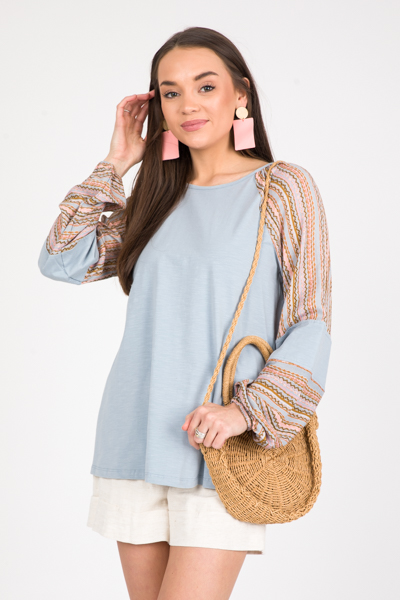 Maya Knit Top, Dusty Blue