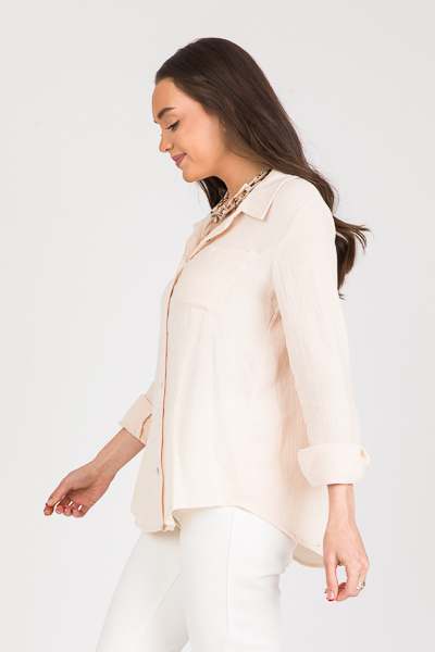 Simple Gauze Button Down, Champagne