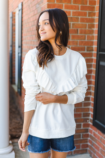 Ruffle Sweatshirt, White