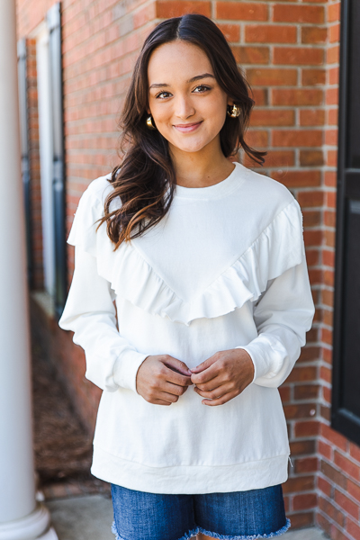 Ruffle Sweatshirt, White