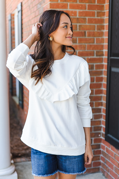 Ruffle Sweatshirt, White