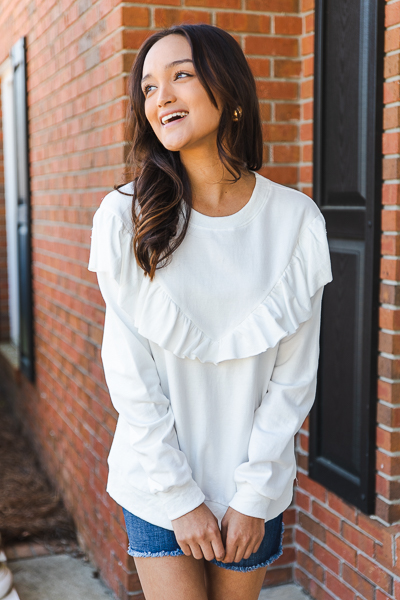 Ruffle Sweatshirt, White