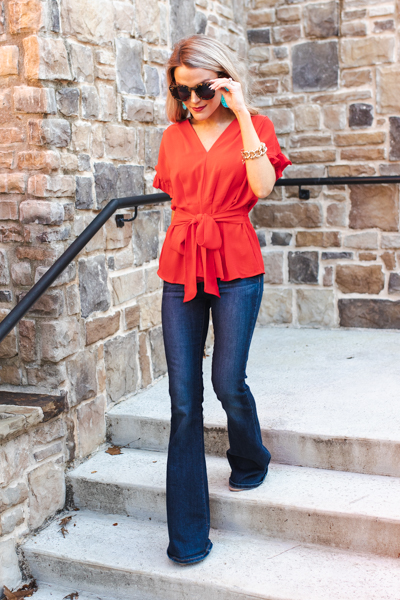 Front Tie Blouse, Poppy Red