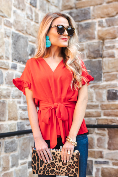 Front Tie Blouse, Poppy Red