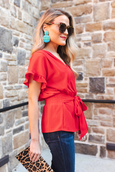 Front Tie Blouse, Poppy Red