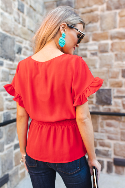 Front Tie Blouse, Poppy Red